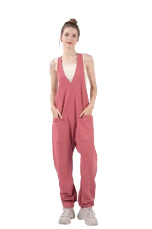 TEEK - Brick VJ Plunge Sleeveless Pocketed Jumpsuit