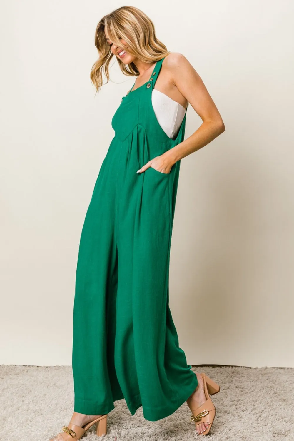 TEEK - Jade Texture Sleeveless Wide Leg Jumpsuit