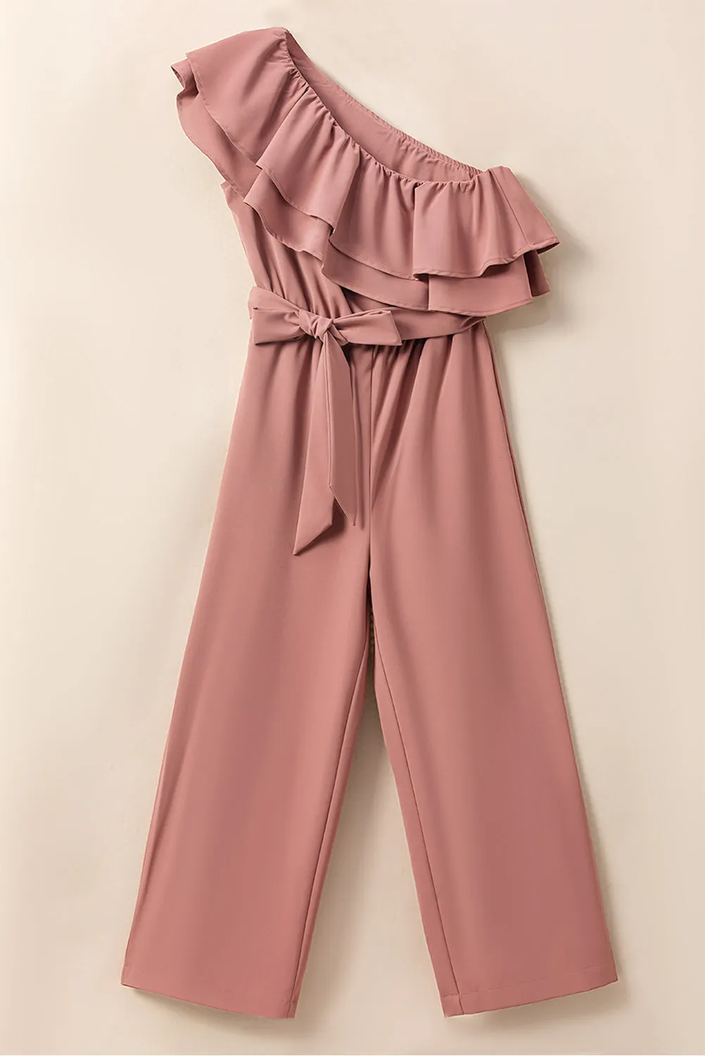 TEEK - Light Mauve Ruffled Tied One-Shoulder Jumpsuit