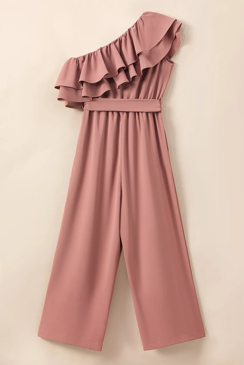 TEEK - Light Mauve Ruffled Tied One-Shoulder Jumpsuit