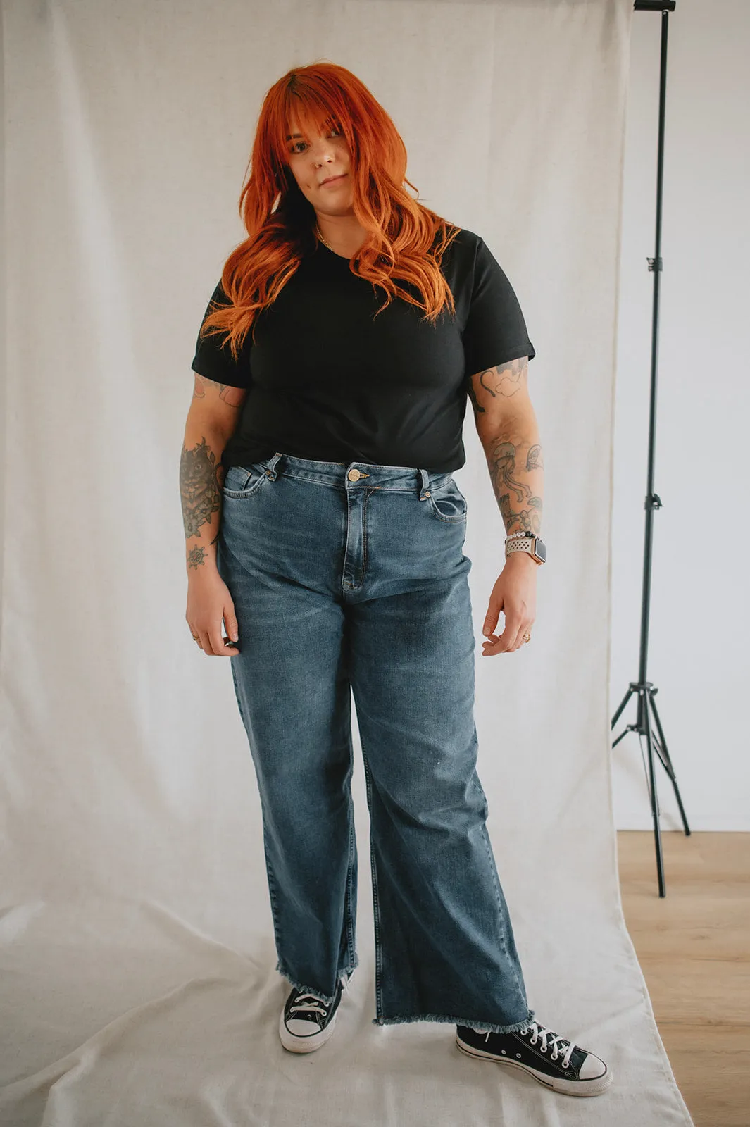 The Milan High Rise Wide Leg Denim by Lola Jeans - Dim Sky - PLUS