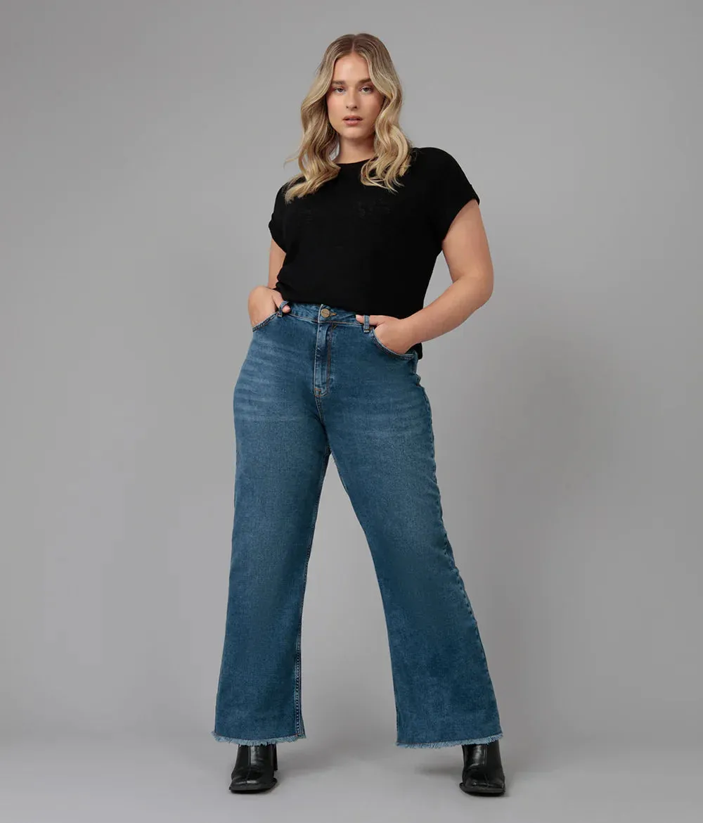 The Milan High Rise Wide Leg Denim by Lola Jeans - Dim Sky - PLUS