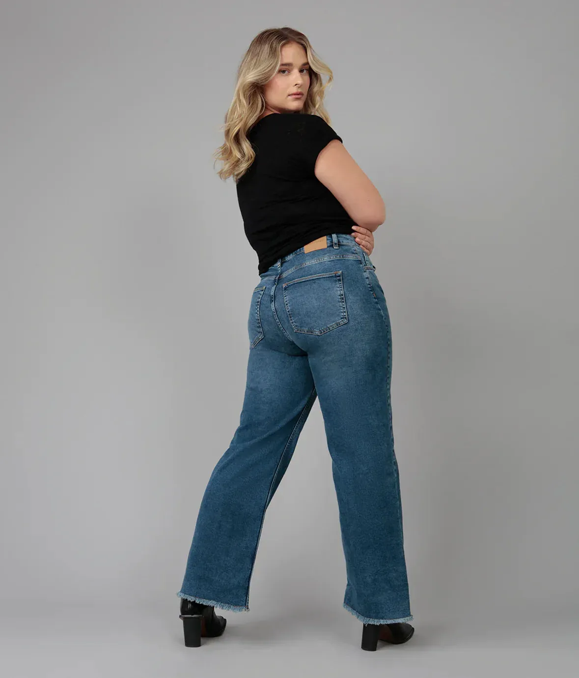 The Milan High Rise Wide Leg Denim by Lola Jeans - Dim Sky - PLUS