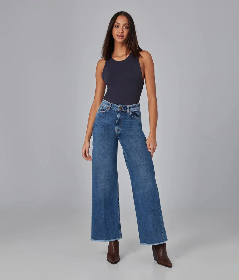 The Milan High Rise Wide Leg Denim by Lola Jeans - Dim Sky - PLUS