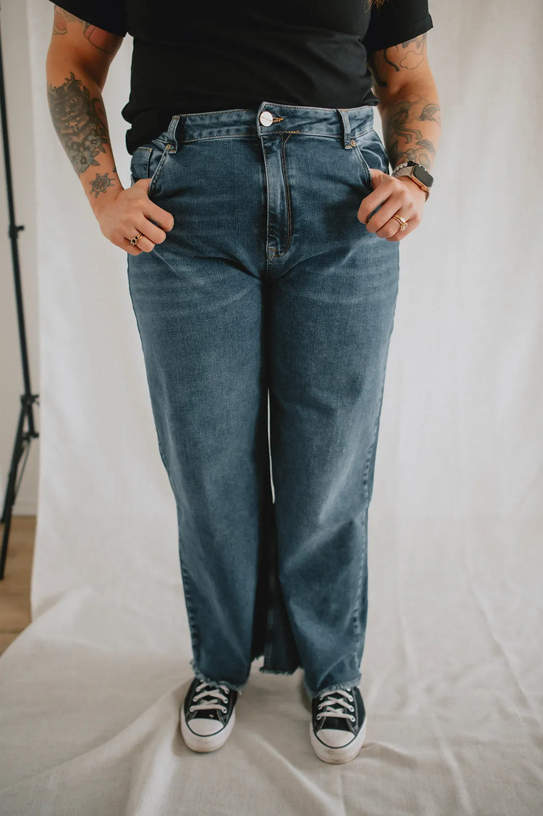 The Milan High Rise Wide Leg Denim by Lola Jeans - Dim Sky - PLUS