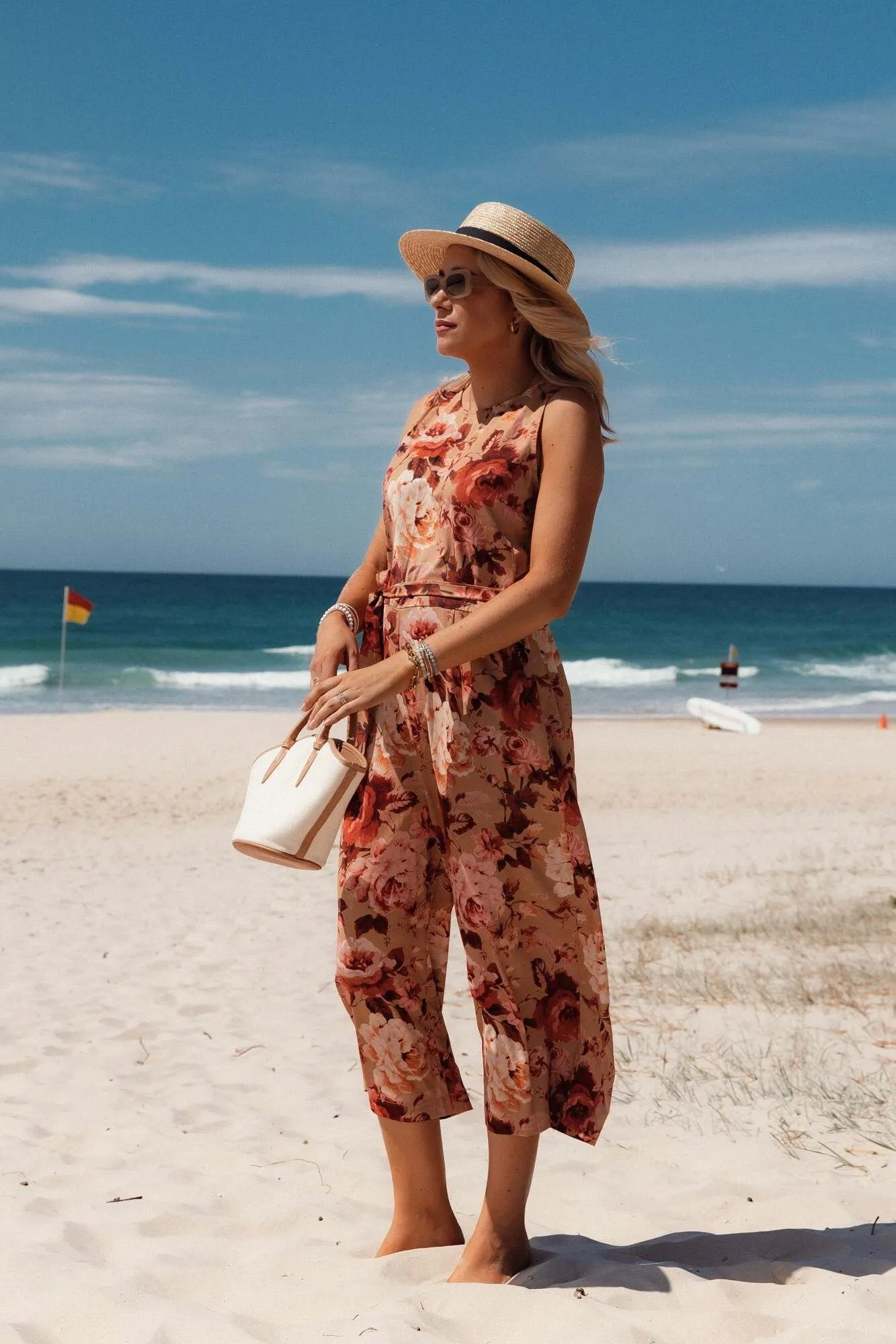 Tie Waist Jumpsuit - Biscuit Floral