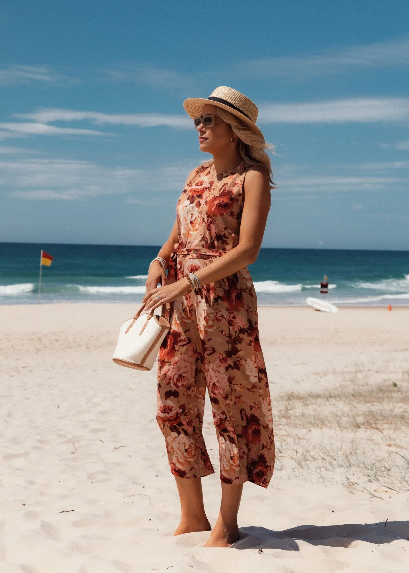 Tie Waist Jumpsuit - Biscuit Floral