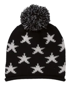 TopHeadwear Stars Black/White Beanie w/ Pom