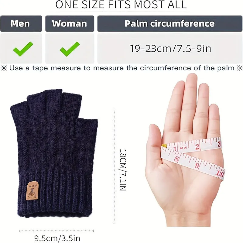 Touchscreen-Compatible Half Finger Gloves - Warm, Stretchy Knit Winter Mittens for Men and Women