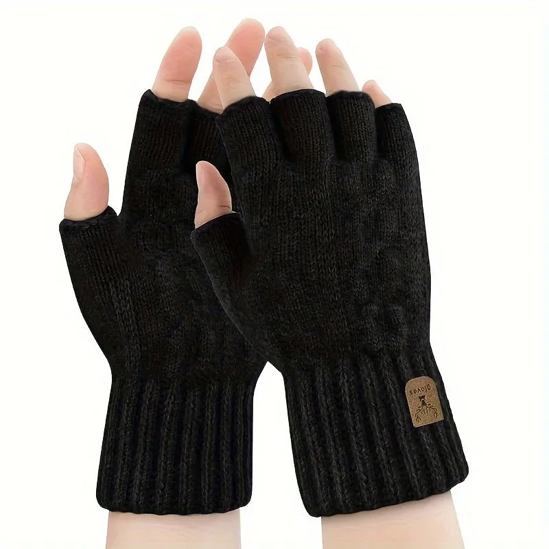 Touchscreen-Compatible Half Finger Gloves - Warm, Stretchy Knit Winter Mittens for Men and Women