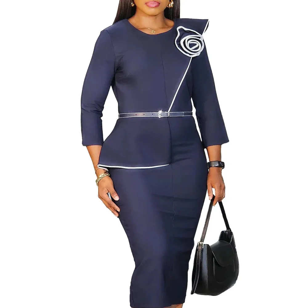 Toya's O Neck Long Sleeve Knee Length Formal Work Straight Career Skirt Sets