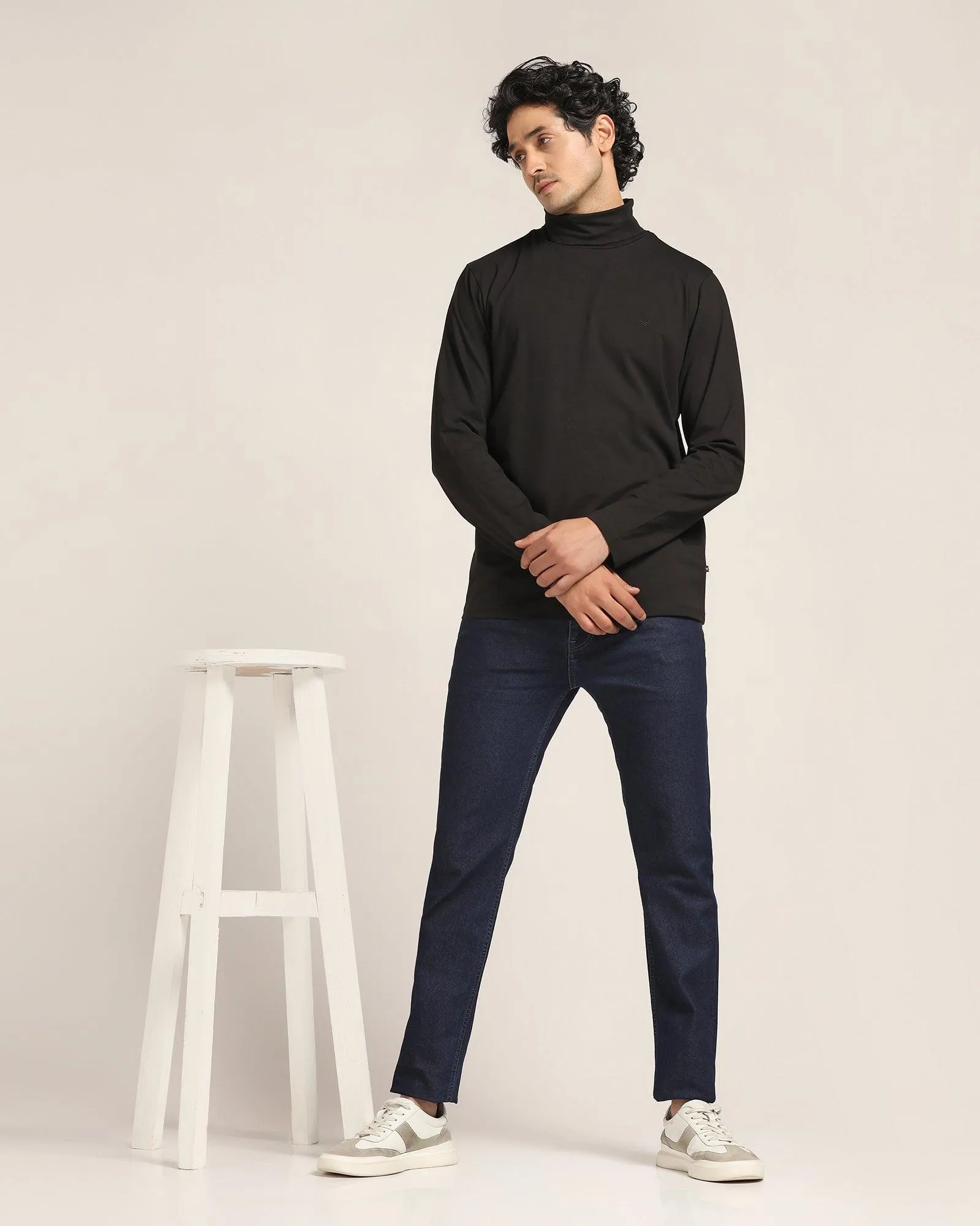 Turtle Neck Black Solid T-Shirt - Kimmy