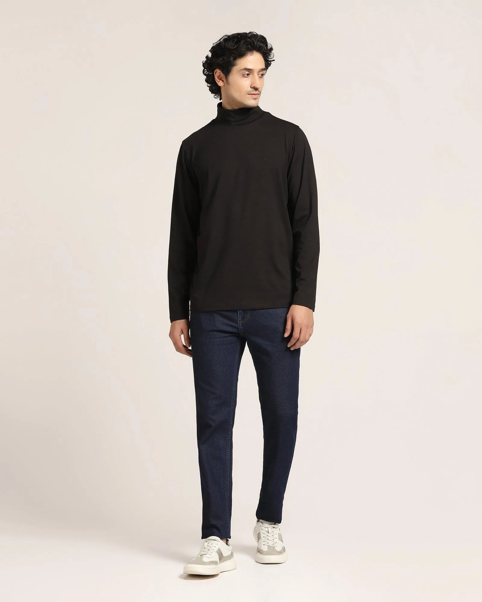 Turtle Neck Black Solid T-Shirt - Kimmy