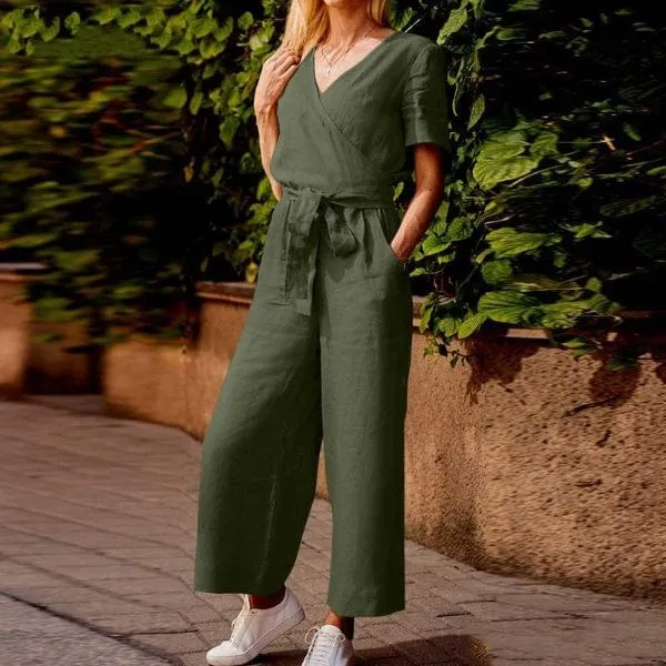 V-Neck Short Sleeve Jumpsuit