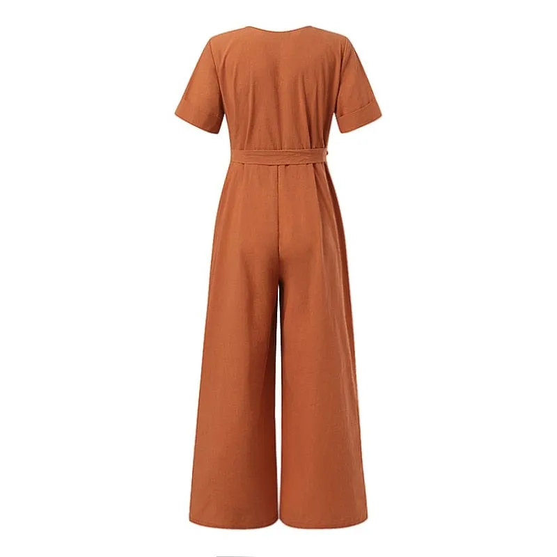 V-Neck Short Sleeve Jumpsuit