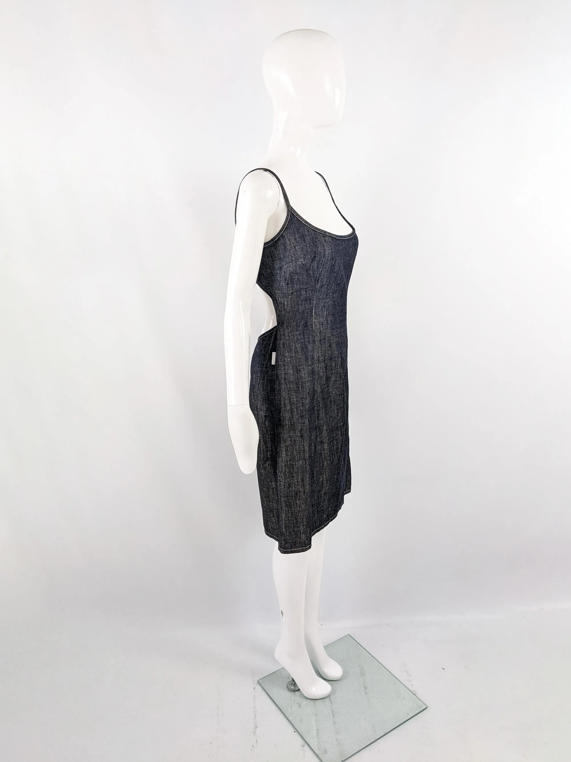 Versace Jeans Couture Vintage Dark Blue Denim Backless Dress, 1990s