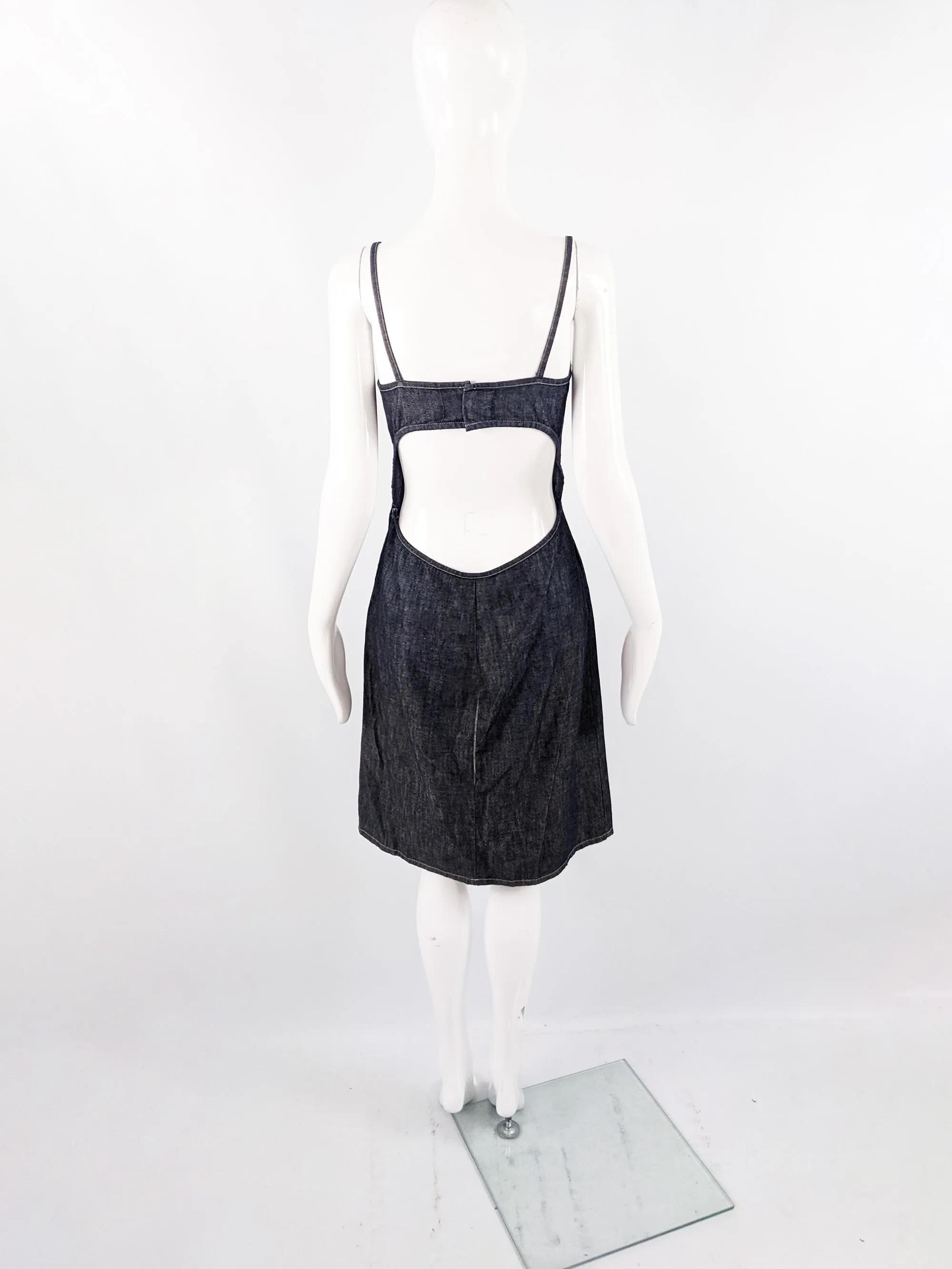 Versace Jeans Couture Vintage Dark Blue Denim Backless Dress, 1990s