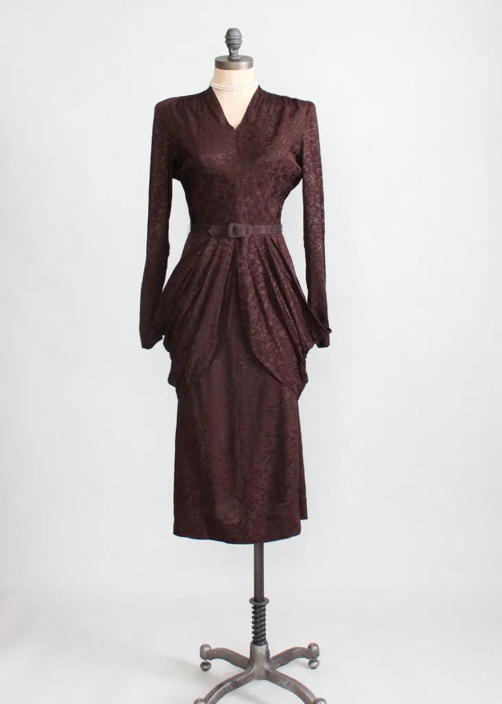 Vintage 1940s Noir Rayon Drape Dress