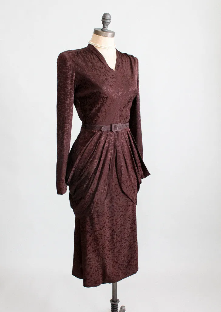 Vintage 1940s Noir Rayon Drape Dress