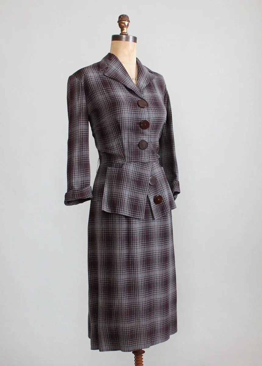 Vintage 1940s Winter Plaid Suit Dress