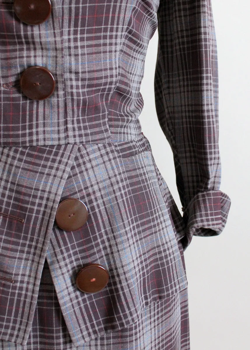 Vintage 1940s Winter Plaid Suit Dress