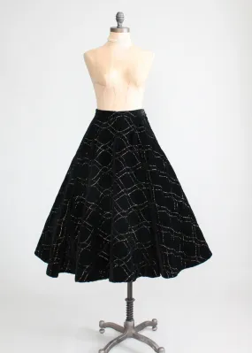 Vintage 1950s Gold Stitched Velvet Circle Skirt