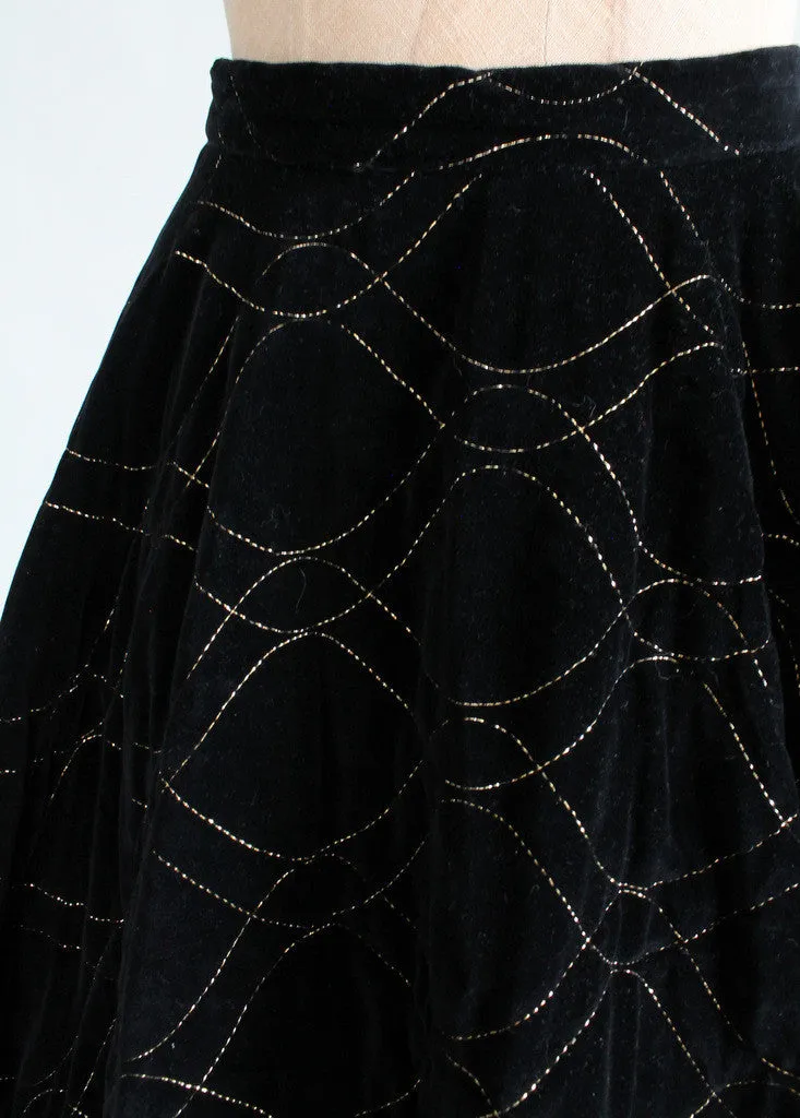 Vintage 1950s Gold Stitched Velvet Circle Skirt