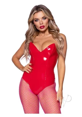 Vinyl Boned Bodysuit Sm Red