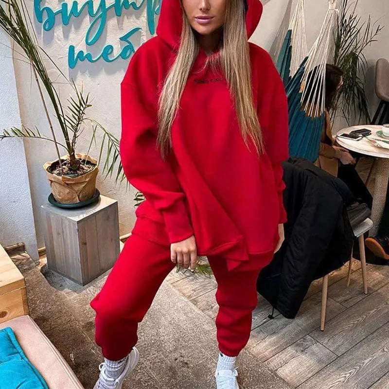 Wenkouban Back To School Women's Fleece Tracksuit Hoodies Two Piece Sets Long Sleeve Hooded Joggers Pants Suit Female Casual Sportswear Set