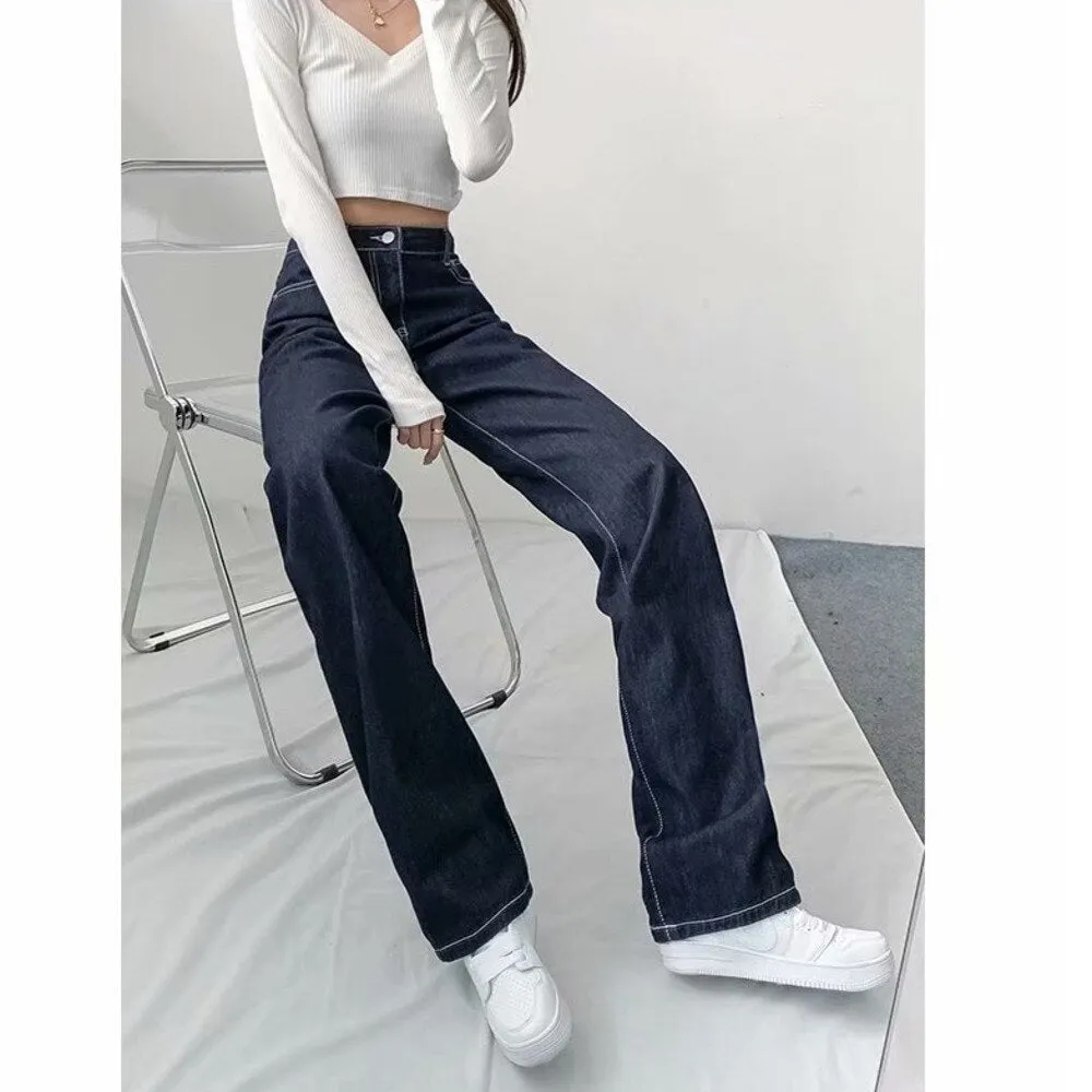 Wenkouban Women Pant Woman Jeans High Waist Denim Pants Wide Leg Denim Clothing Blue Jeans Vintage Quality  Fashion Straight Pants