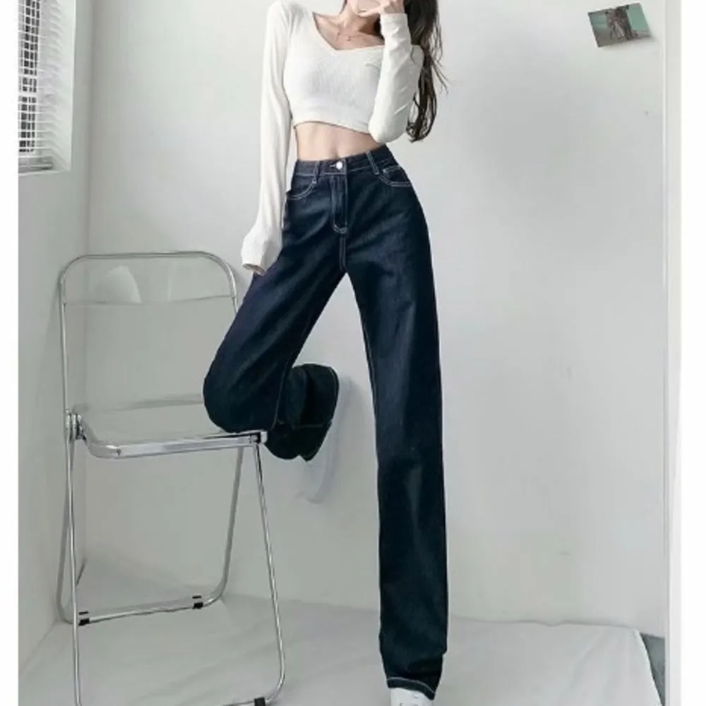 Wenkouban Women Pant Woman Jeans High Waist Denim Pants Wide Leg Denim Clothing Blue Jeans Vintage Quality  Fashion Straight Pants