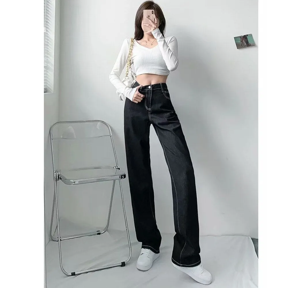 Wenkouban Women Pant Woman Jeans High Waist Denim Pants Wide Leg Denim Clothing Blue Jeans Vintage Quality  Fashion Straight Pants