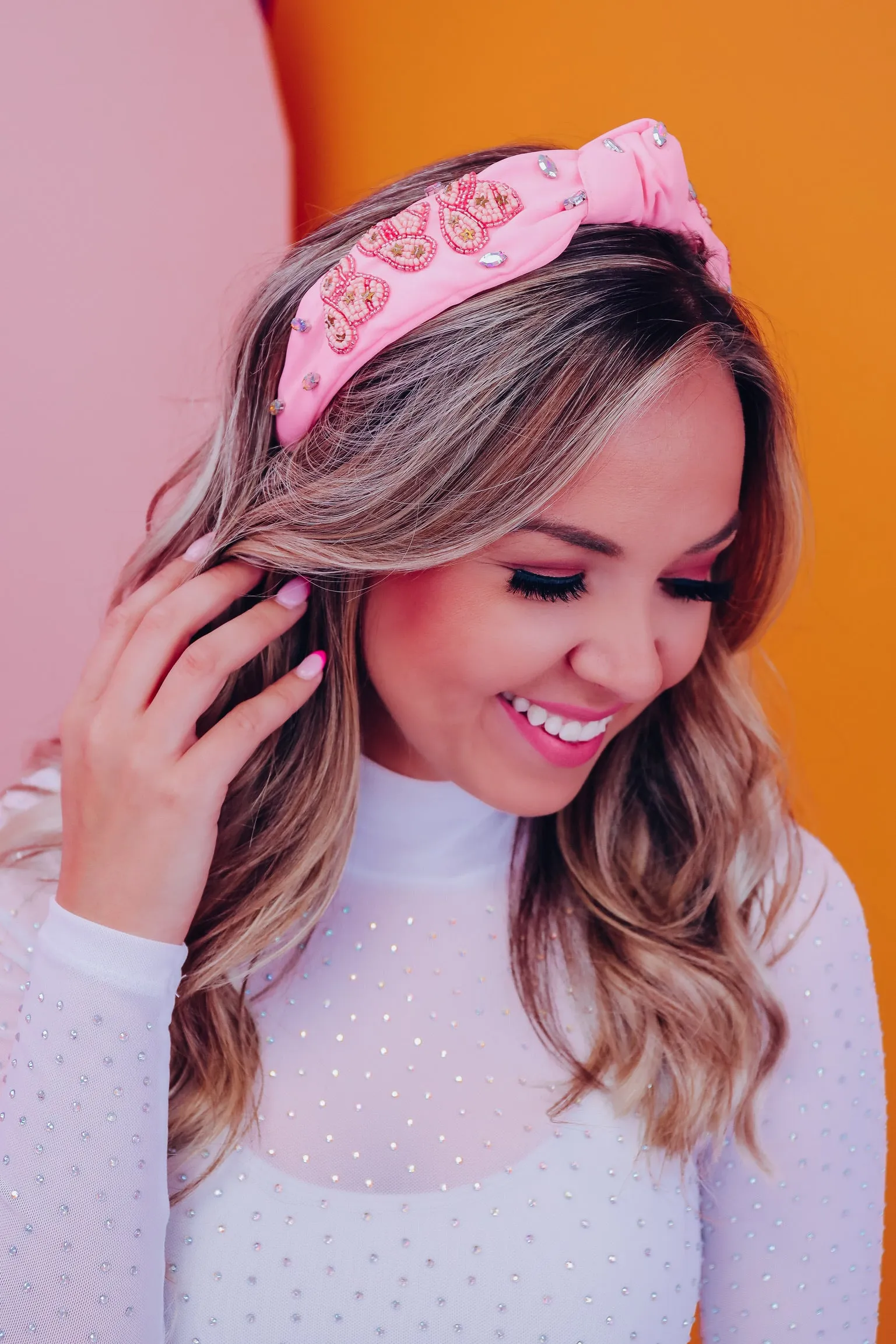 Western Bling Knotted Headband - Light Pink