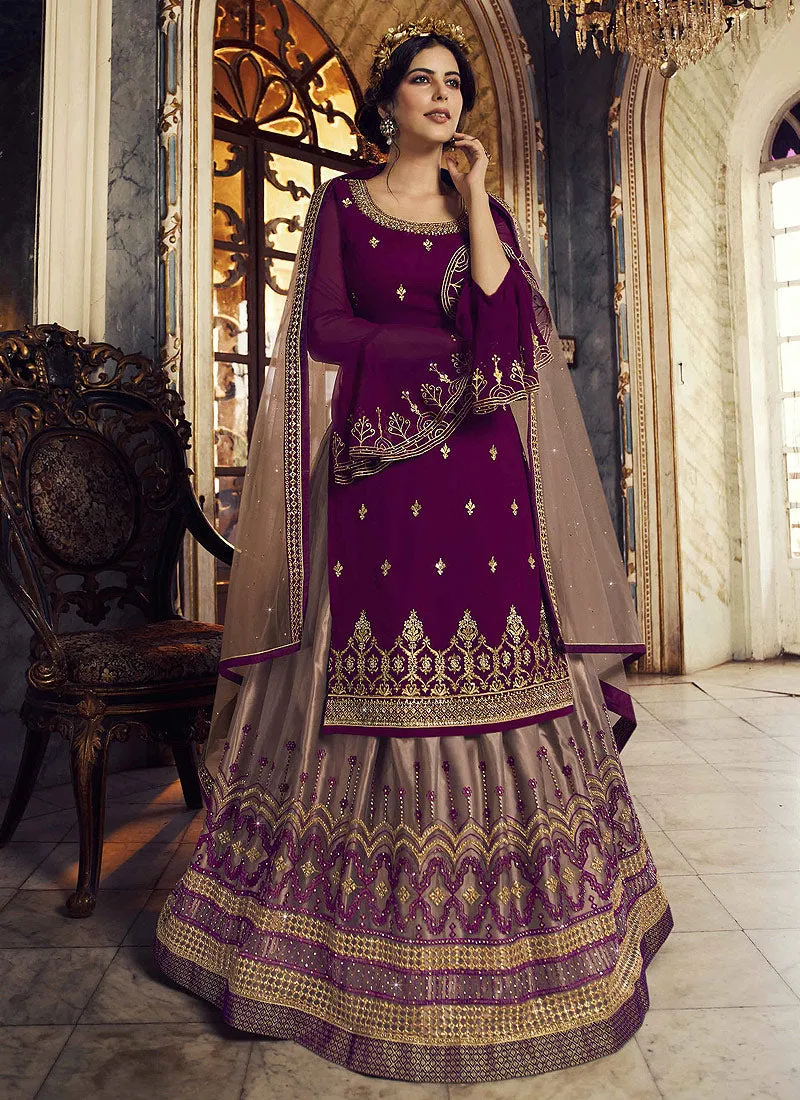 Wine Embroidered Traditional Lehenga Suit