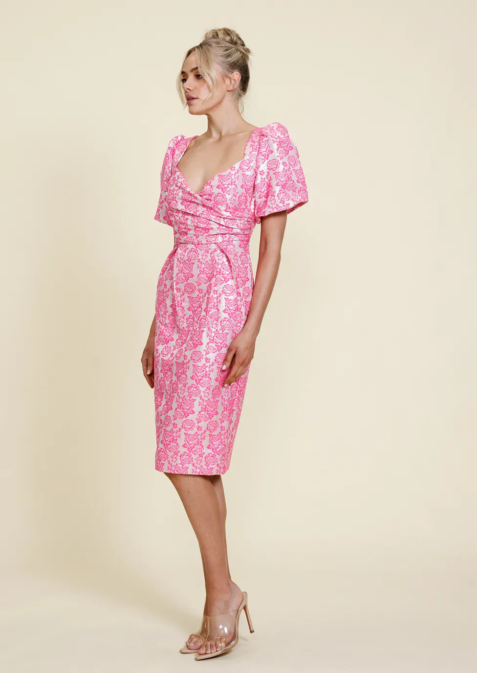 Winona Puff Sleeve Hot Pink Dress