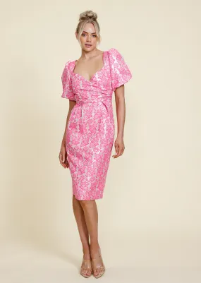 Winona Puff Sleeve Hot Pink Dress