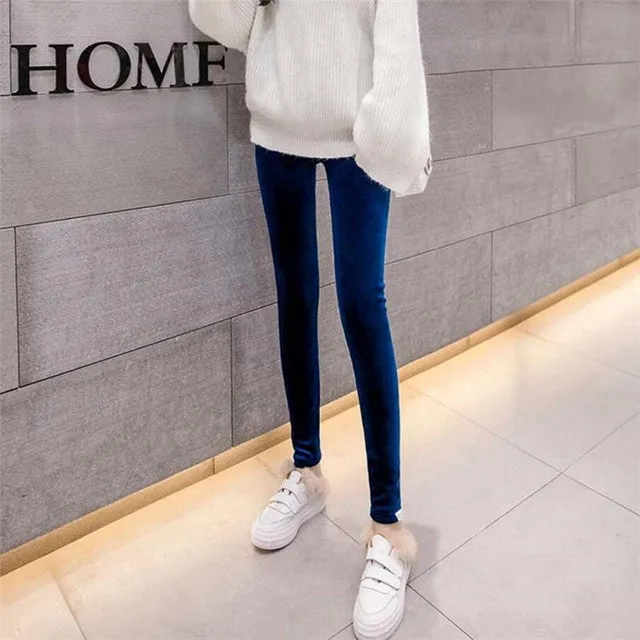 Wjczt Autumn Winter Fashion Thick Velvet Warm Double Sided Cashmere Leggings Warm Pants Knit High Waist Thermal Soft Leggings