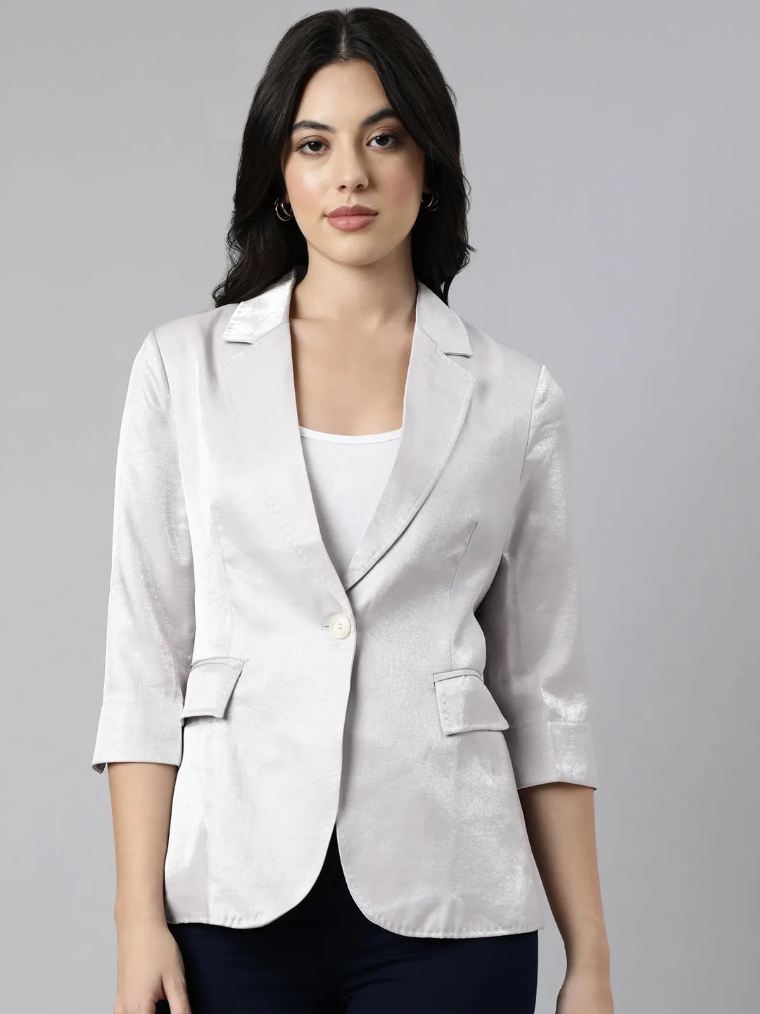 Women Grey Single-Breasted Blazer