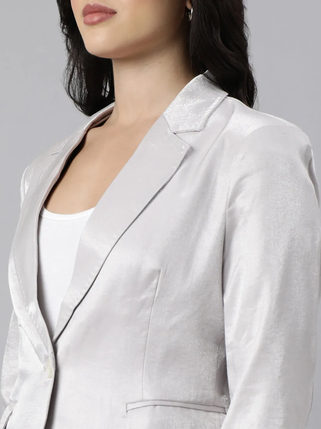 Women Grey Single-Breasted Blazer