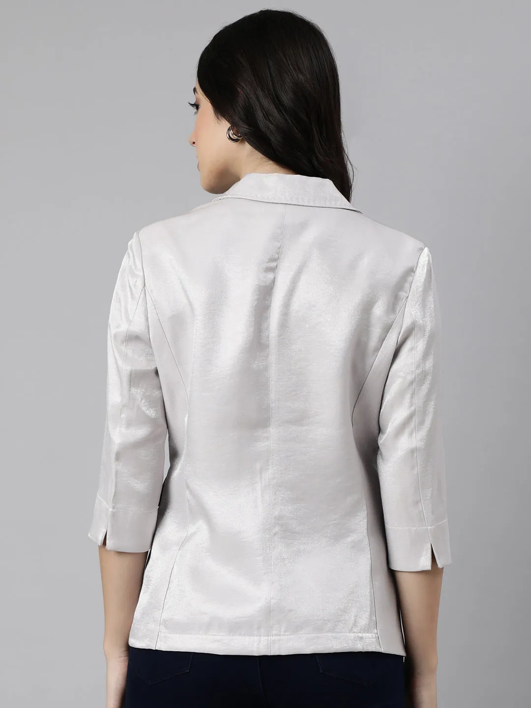 Women Grey Single-Breasted Blazer