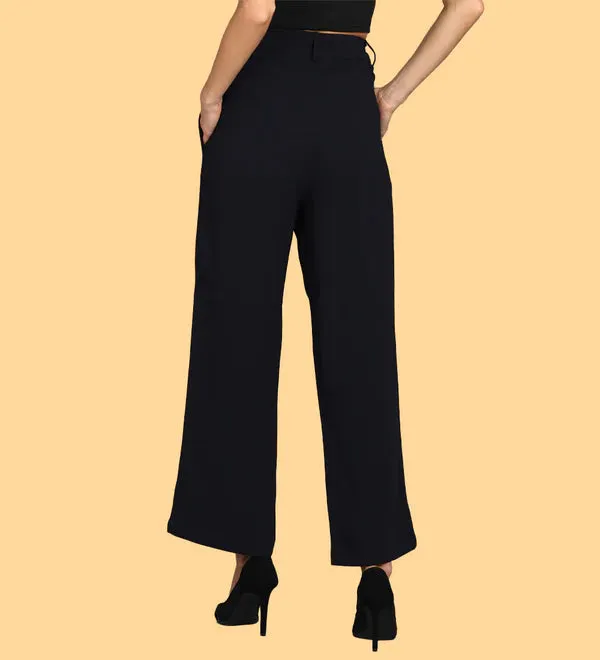 Women Navy Flared Solid Parallel Trousers.