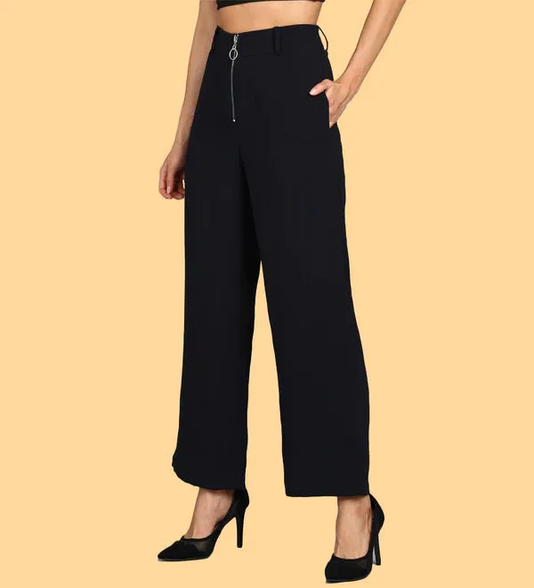 Women Navy Flared Solid Parallel Trousers.