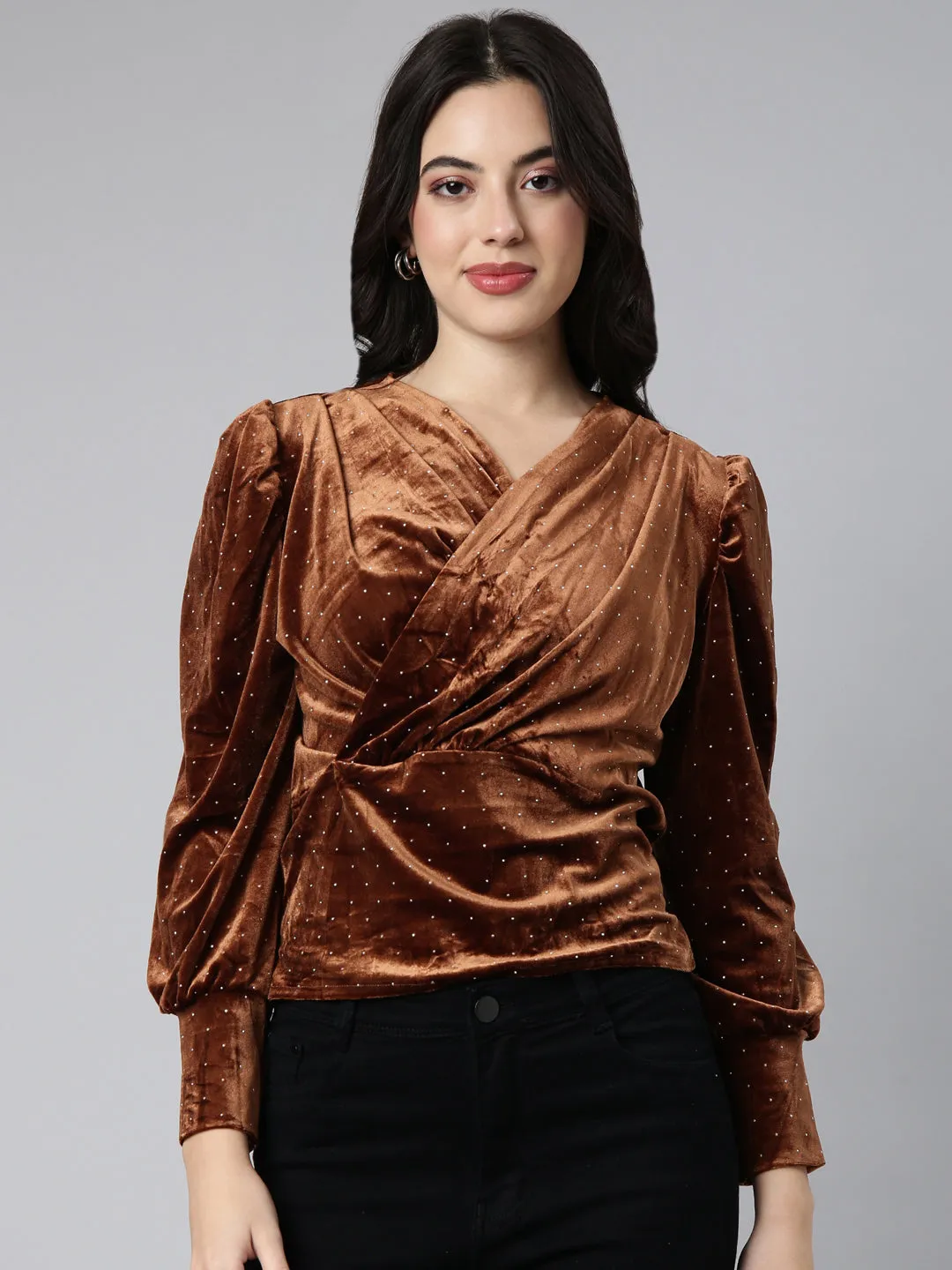 Women Solid Brown Empire Top