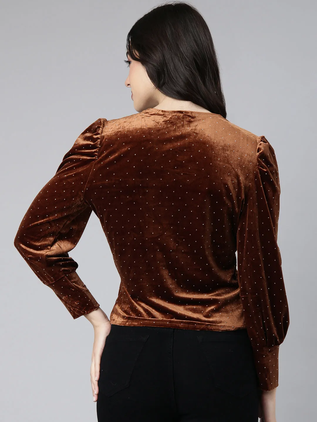 Women Solid Brown Empire Top