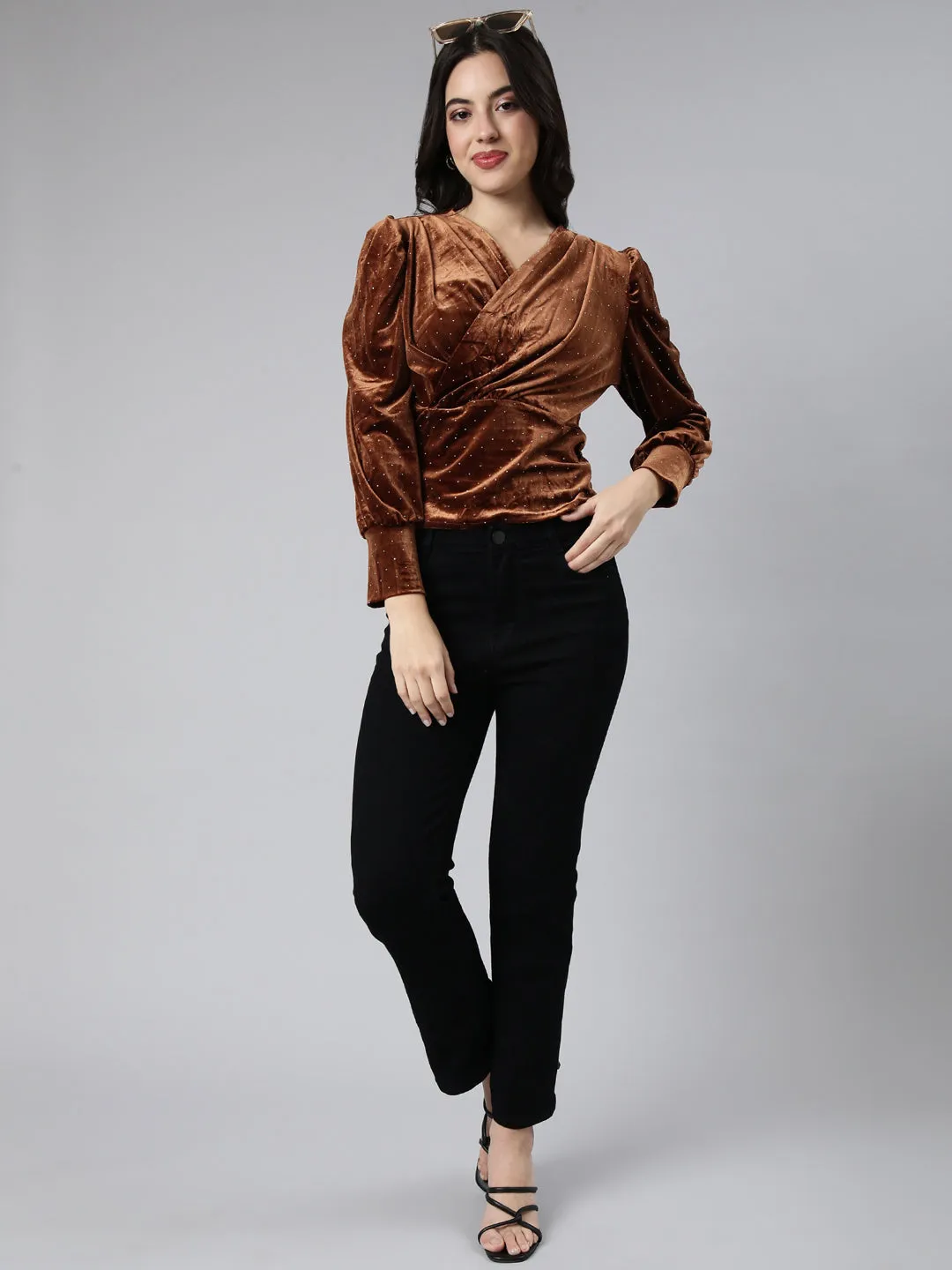 Women Solid Brown Empire Top