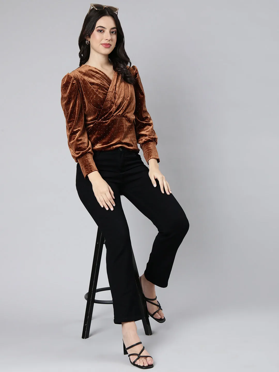 Women Solid Brown Empire Top