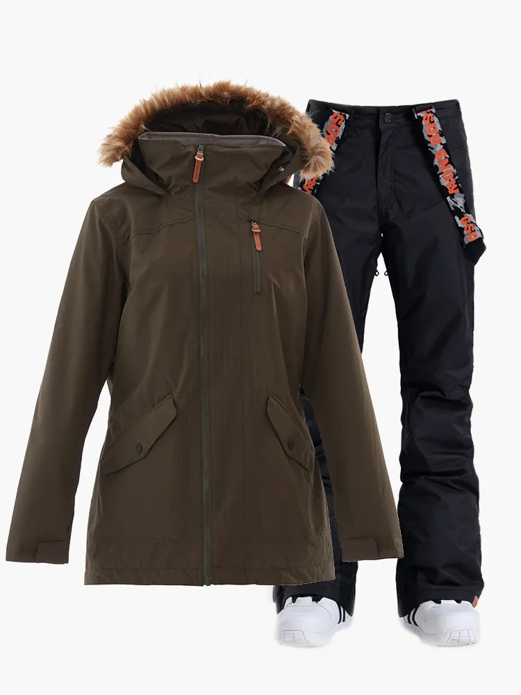 Women's Green Jackets & Black Pants Ski Suits