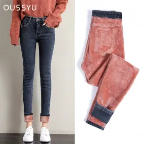 Women's Jeans Thermal Warm Plush Stretch Lady Skinny High Waist Women Denim Pants - WJN0019