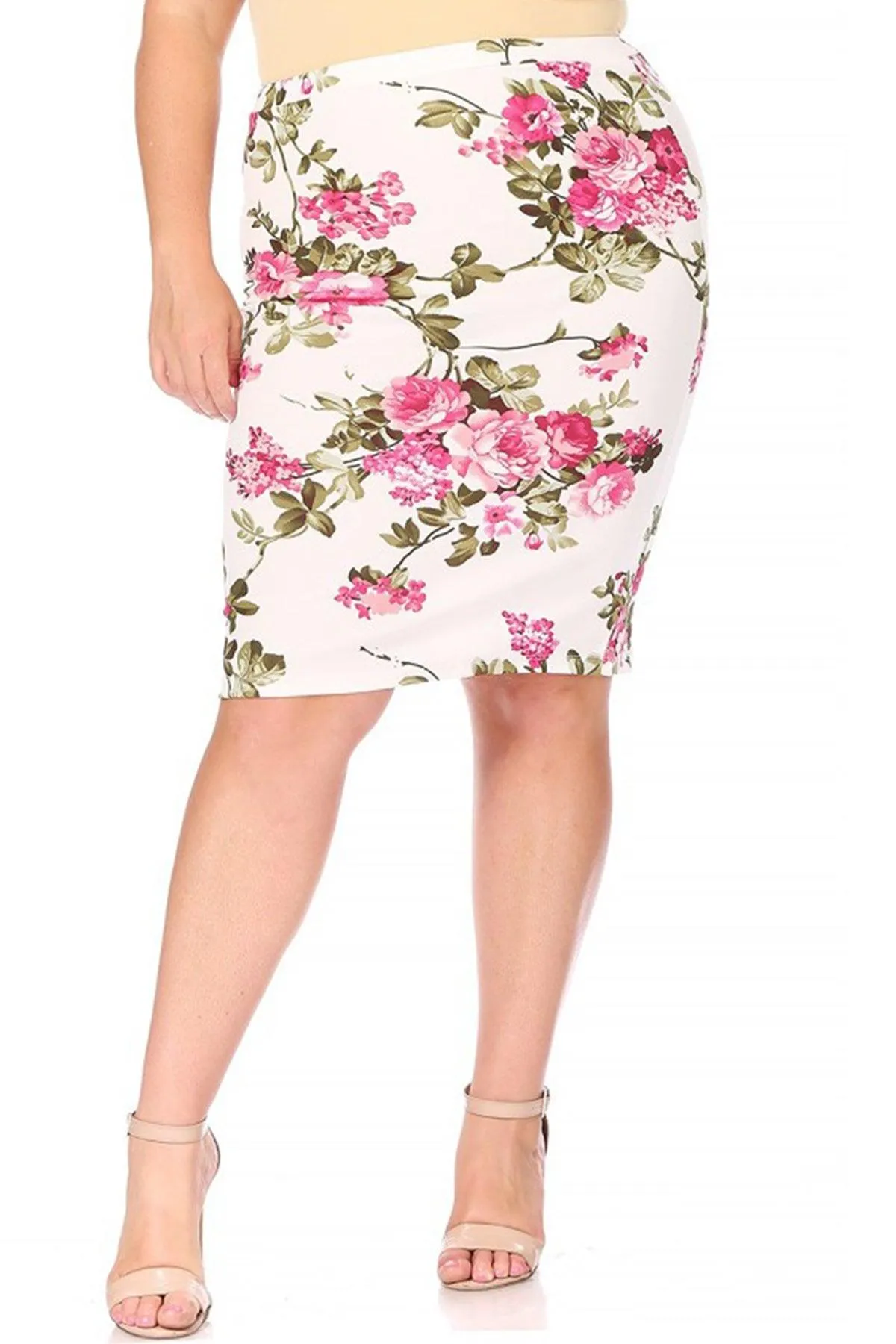 Women's Plus Size Floral Print Knee-Length Fitted Style Pencil Skirt