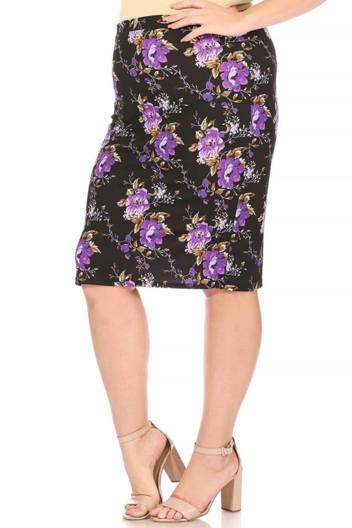 Women's Plus Size Floral Print Knee-Length Fitted Style Pencil Skirt